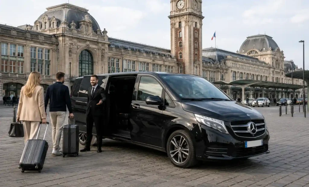 Mercedes V-Class private chauffeur pickup in Lille for a transfer to Belgium