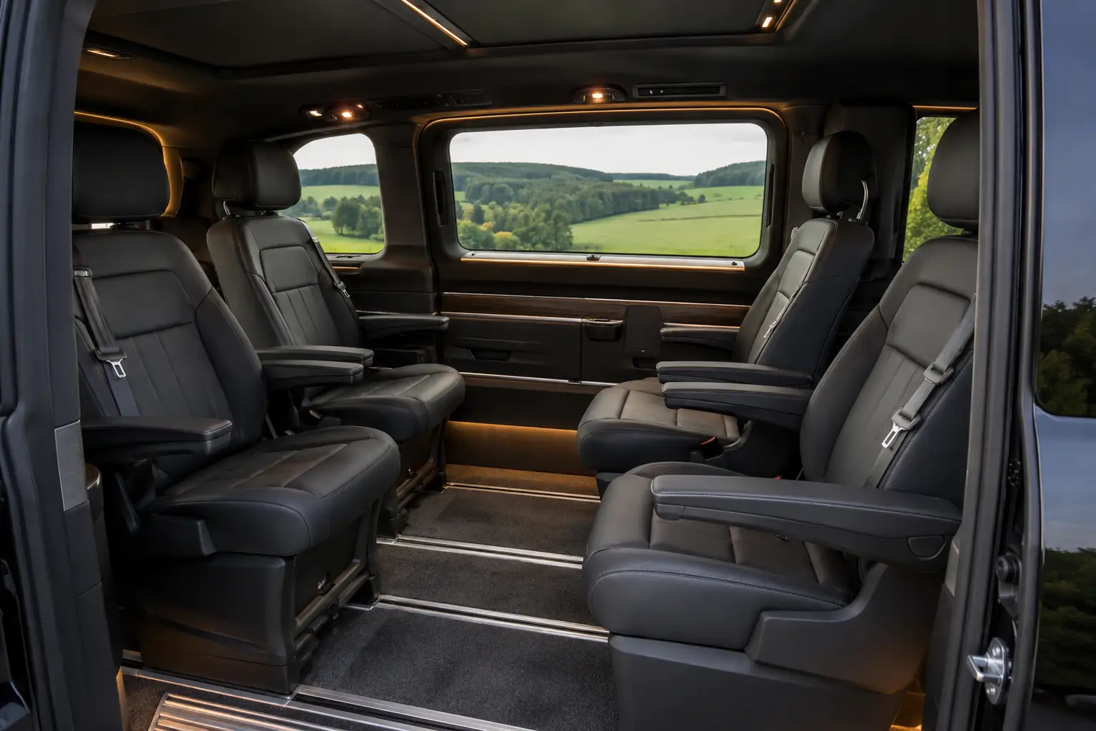 Mercedes V-Class lounge configuration for Lille to Thiepval private transfer, Somme battlefields