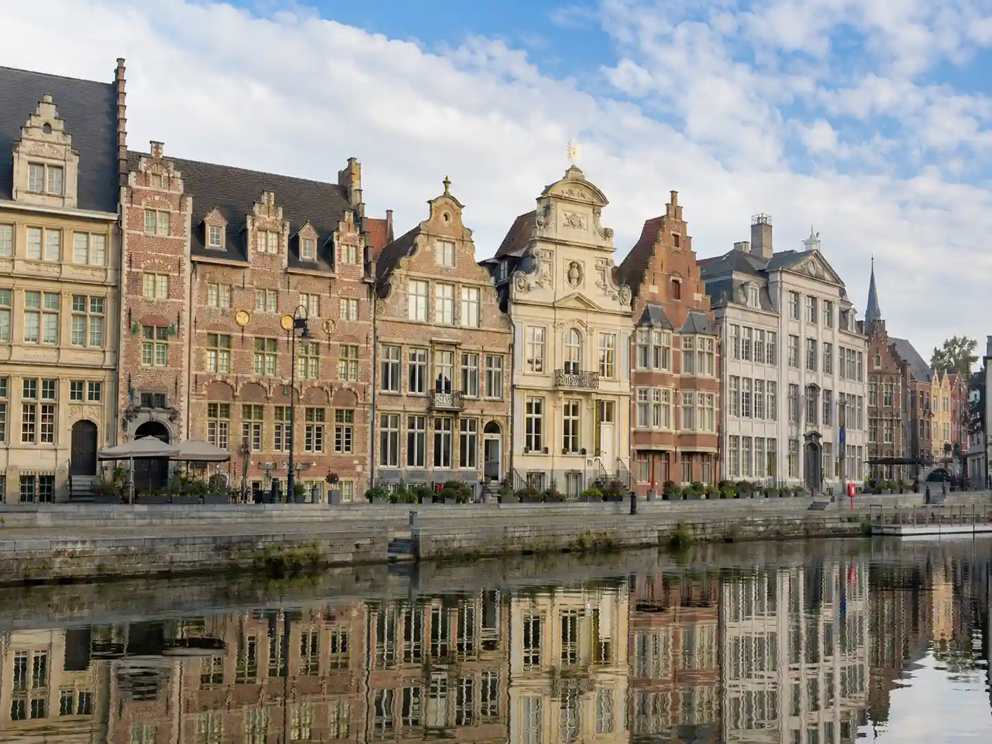 Ghent canals near Graslei and Korenlei, day trip from Lille private transfer