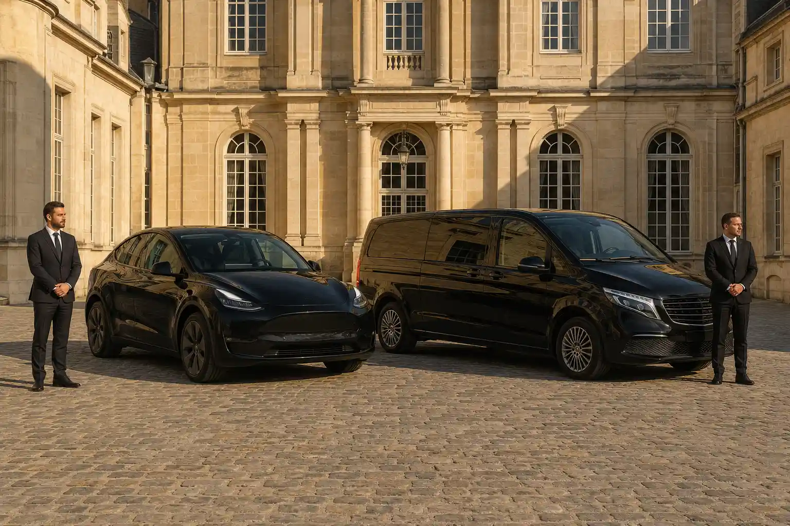 Mercedes V-Class van for Lille to Notre-Dame-de-Lorette private transfer, chauffeur loading luggage